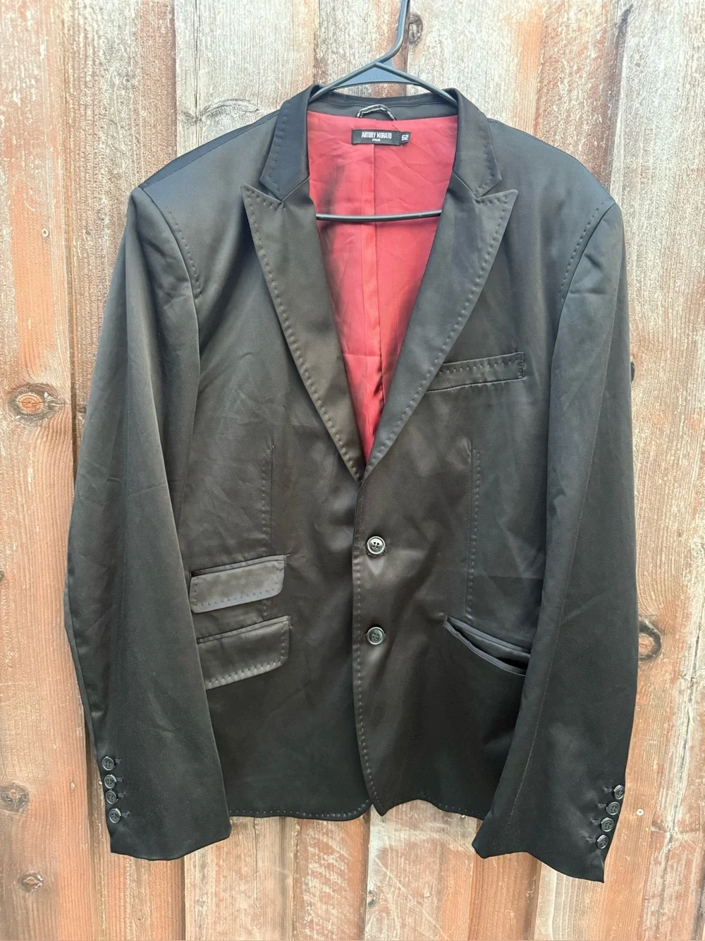 Antony Morato Mens Black Blazer Sport Coat Pick Stitched Satin Finish Size EU 52